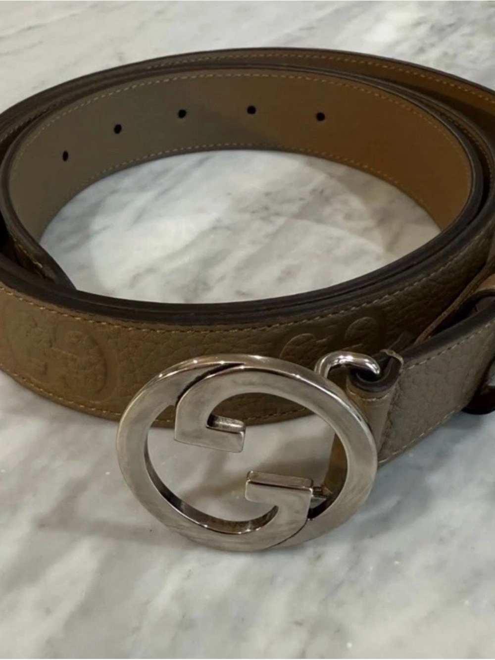 Gucci Interlocking GG Supreme Belt Size 120/48 NWT Neutral Unisex Authenticated
